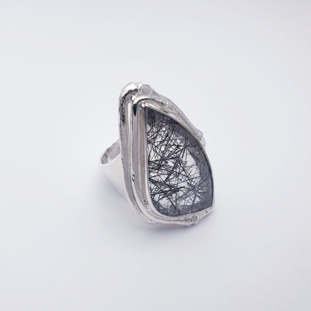 One-off Tourmalinated Quartz Sterling Silver Aditi Ring - Size Q