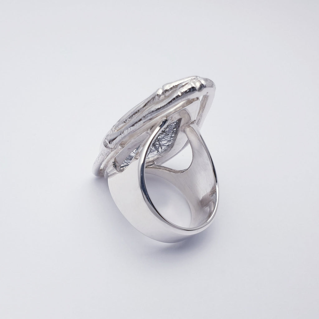 One-off Tourmalinated Quartz Sterling Silver Aditi Ring - Size Q