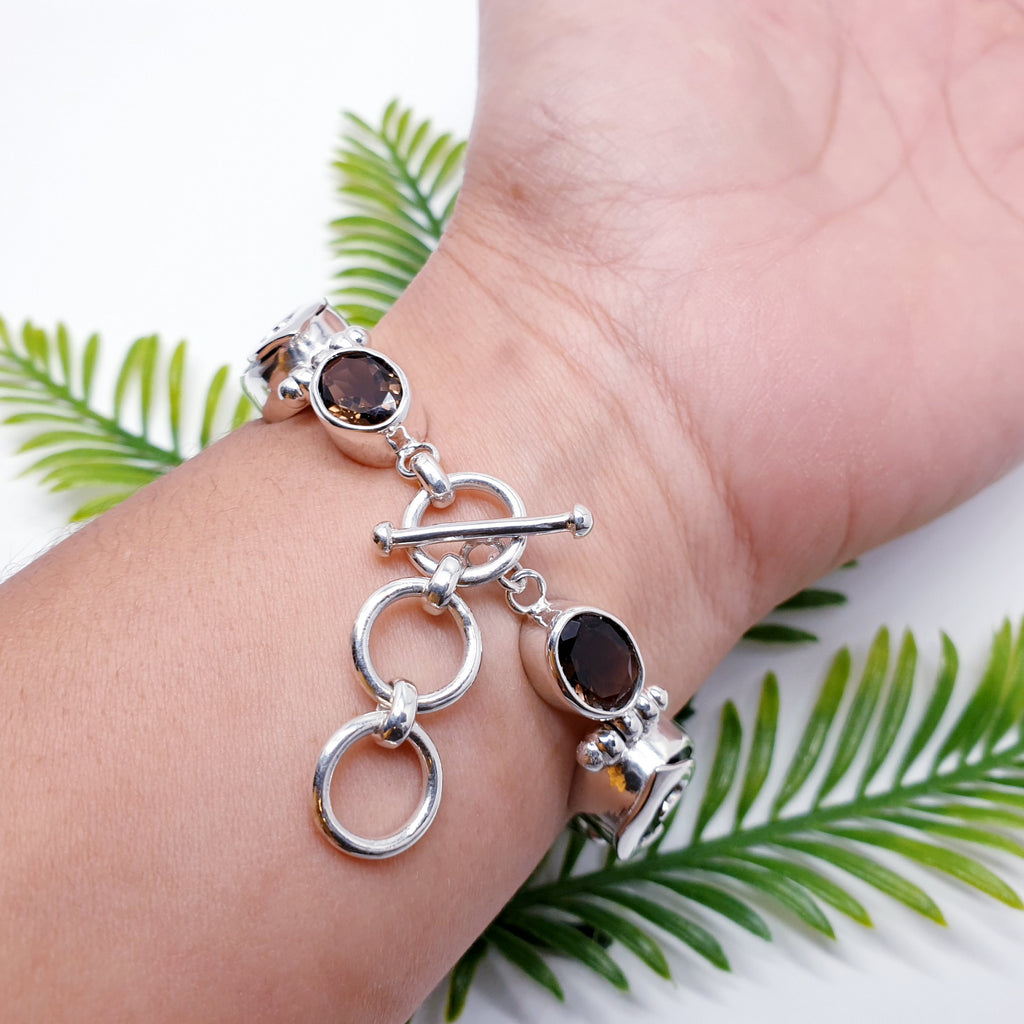 One-off Smoky Quartz and Onyx Sterling Silver Swirl Bracelet