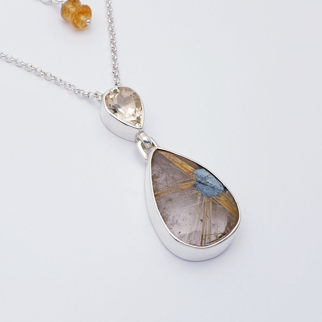 One-Off Gold Star Rutilated Quartz and Citrine Sterling Silver Andromeda Necklace 15"-17"