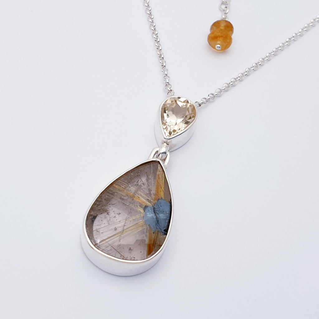 One-Off Gold Star Rutilated Quartz and Citrine Sterling Silver Andromeda Necklace 15"-17"