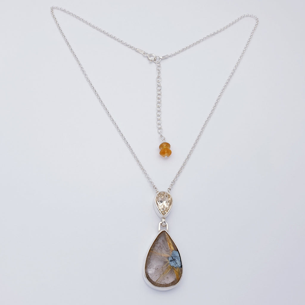 One-Off Gold Star Rutilated Quartz and Citrine Sterling Silver Andromeda Necklace 15"-17"