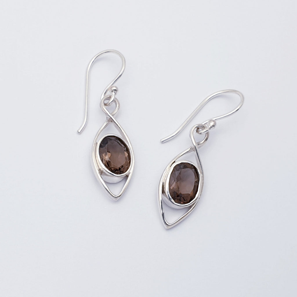 Smoky Quartz Sterling Silver Raindrop Earrings