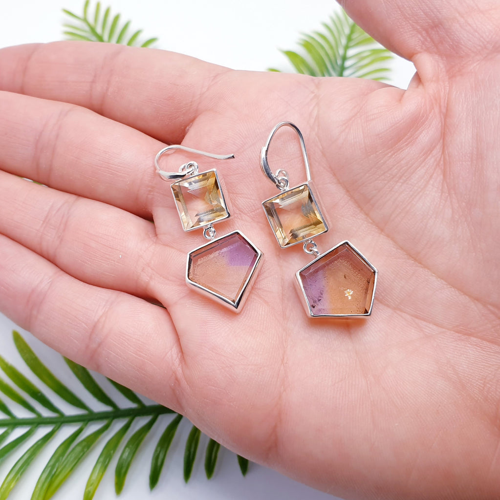 One-Off Ametrine and Citrine Sterling Silver Geometric Earrings
