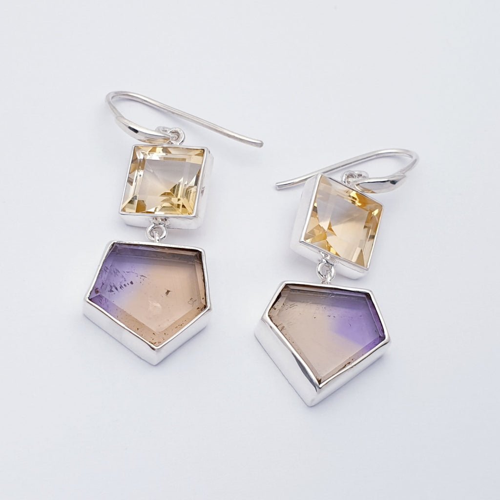 One-Off Ametrine and Citrine Sterling Silver Geometric Earrings