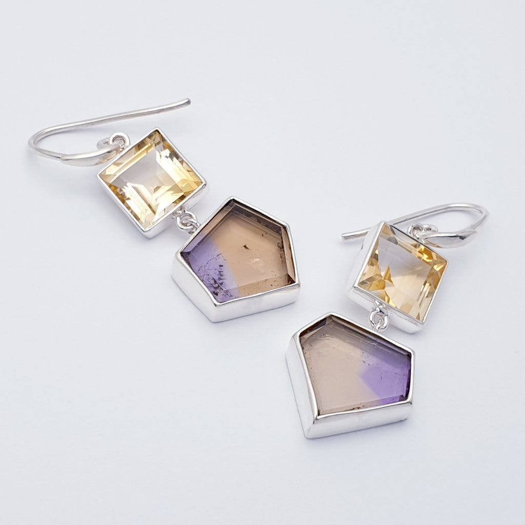 One-Off Ametrine and Citrine Sterling Silver Geometric Earrings