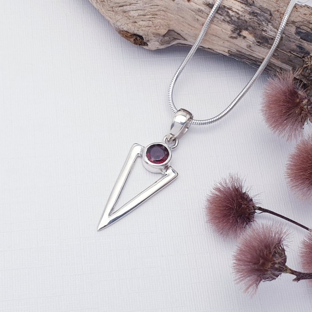 Garnet Sterling Silver Acute Triangle Pendant