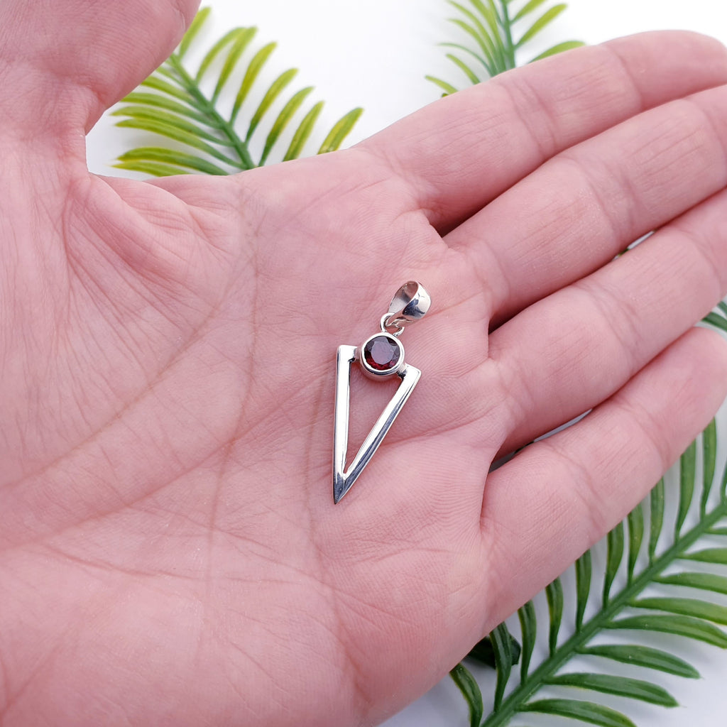 Garnet Sterling Silver Acute Triangle Pendant