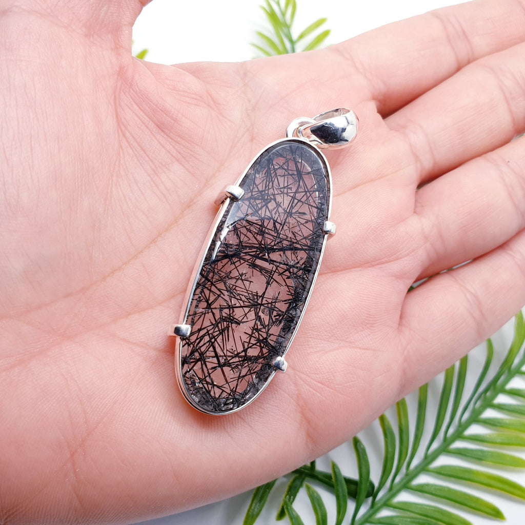 One-off Tourmalinated Quartz Claw Set Oval Pendant