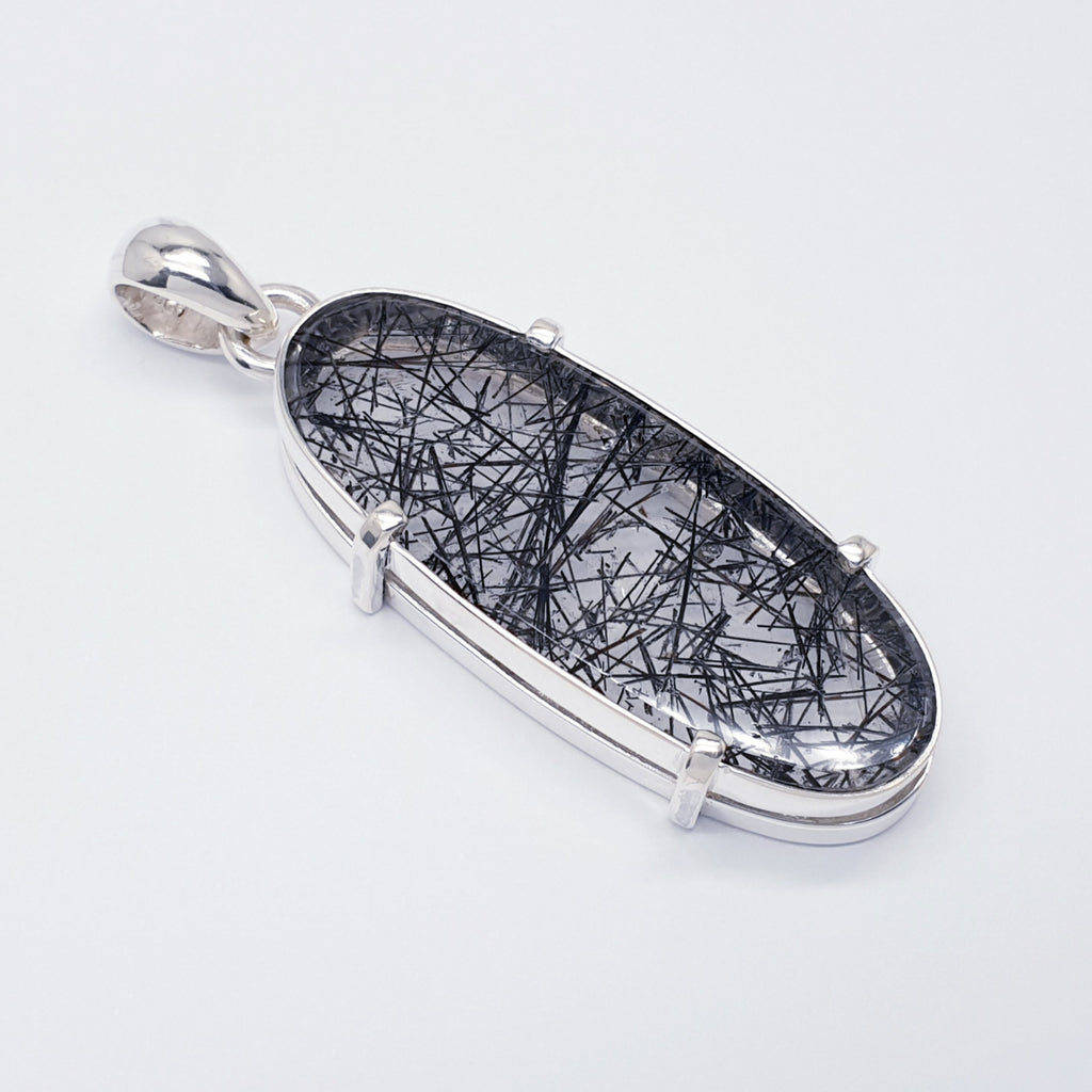 One-off Tourmalinated Quartz Claw Set Oval Pendant