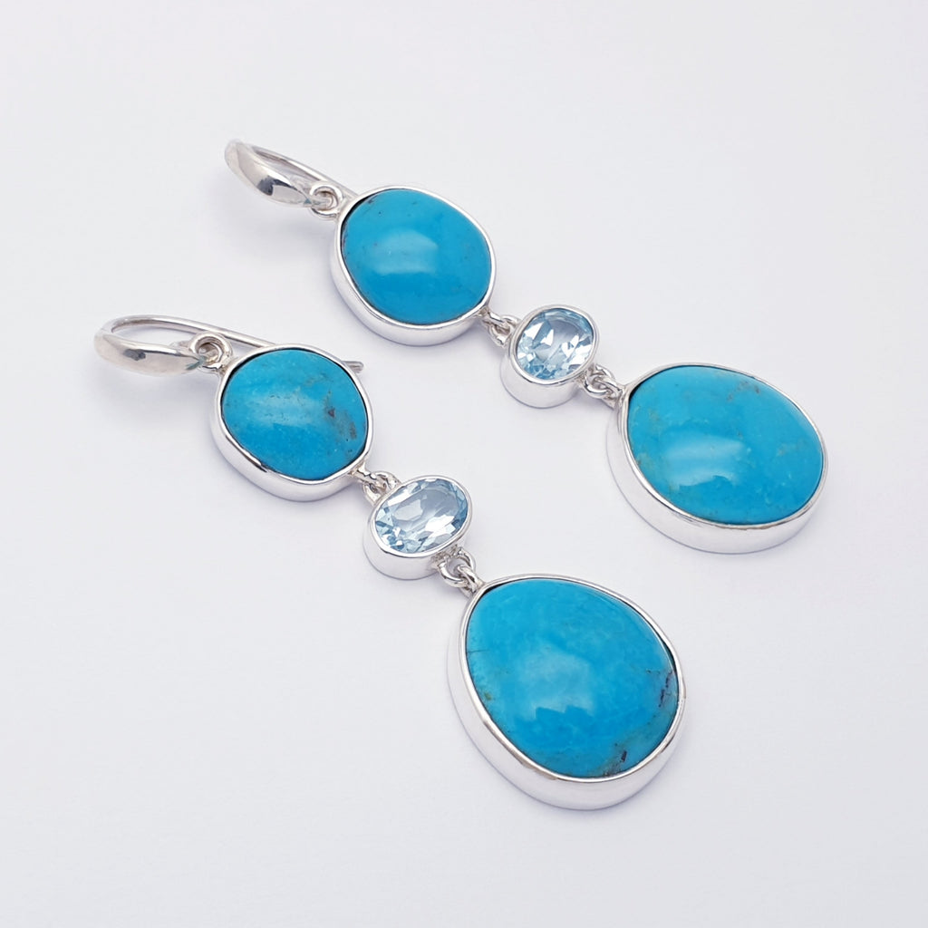 One-off Turquoise and Blue Topaz Sterling Silver Free Form Earrings