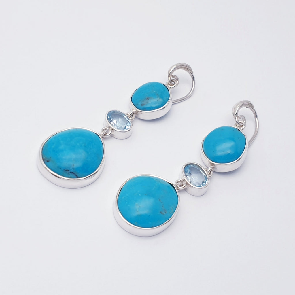 One-off Turquoise and Blue Topaz Sterling Silver Free Form Earrings