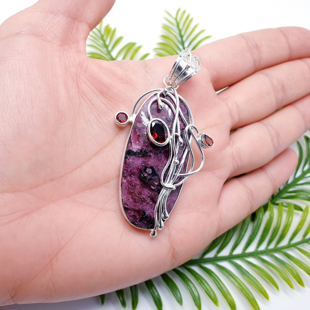 One-Off Eudialyte and Garnet Sterling Silver Kusamba Pendant