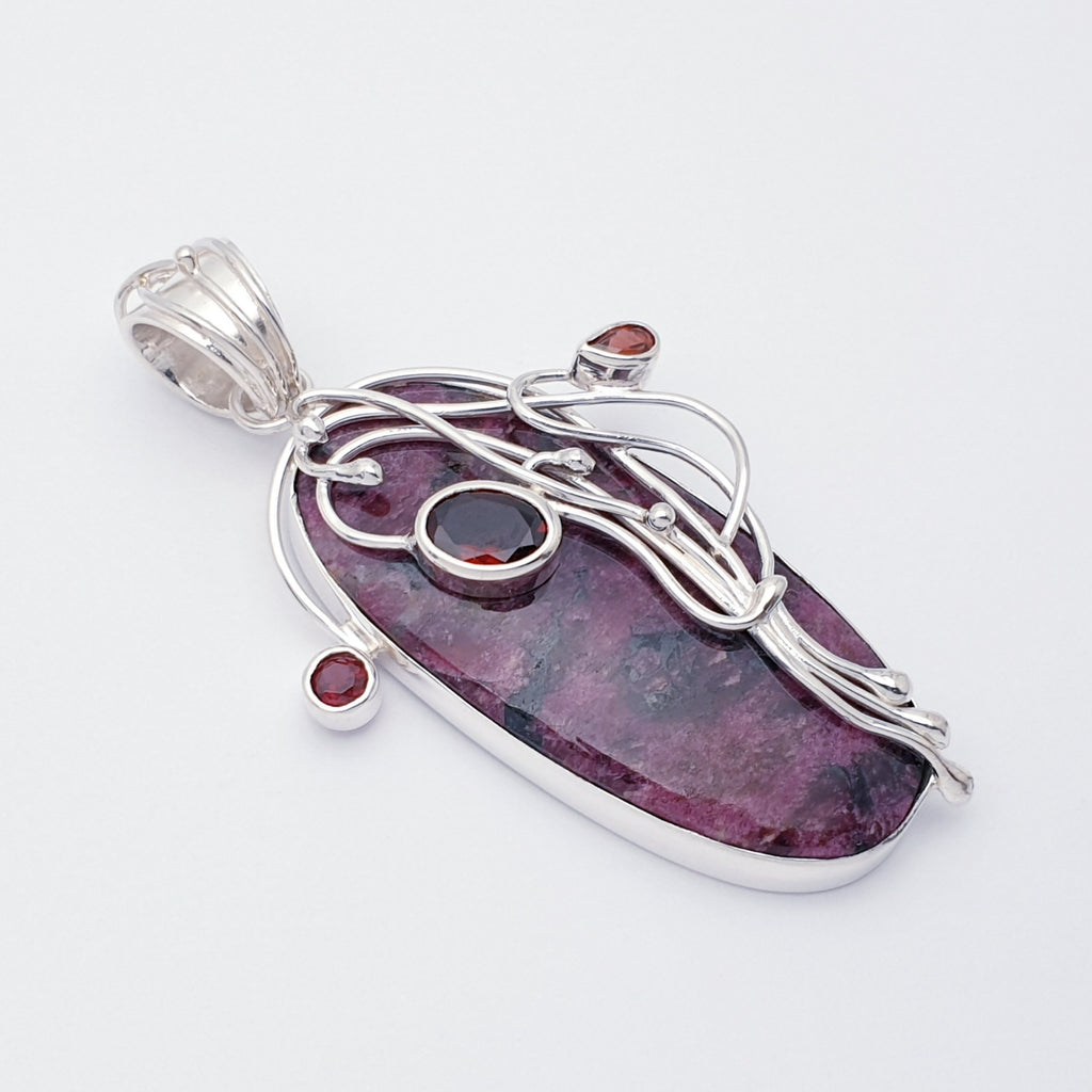 One-Off Eudialyte and Garnet Sterling Silver Kusamba Pendant