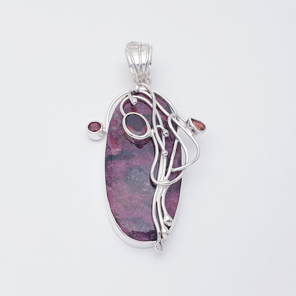 One-Off Eudialyte and Garnet Sterling Silver Kusamba Pendant