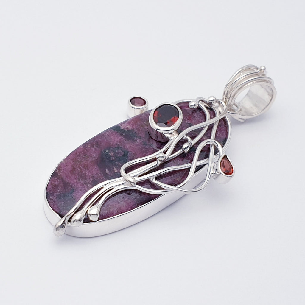 One-Off Eudialyte and Garnet Sterling Silver Kusamba Pendant