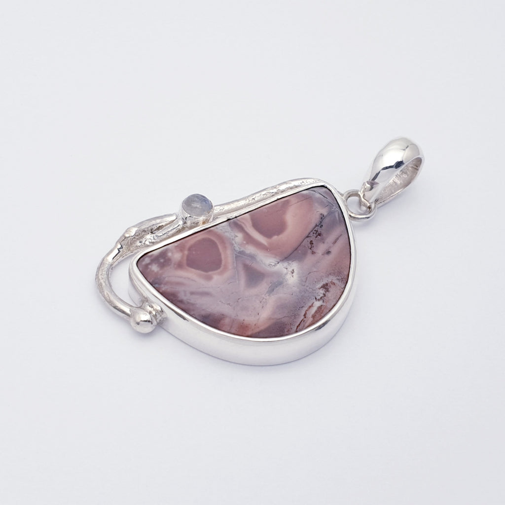 Porcelain Jasper and Moonstone Sterling Silver Free Form Pendant