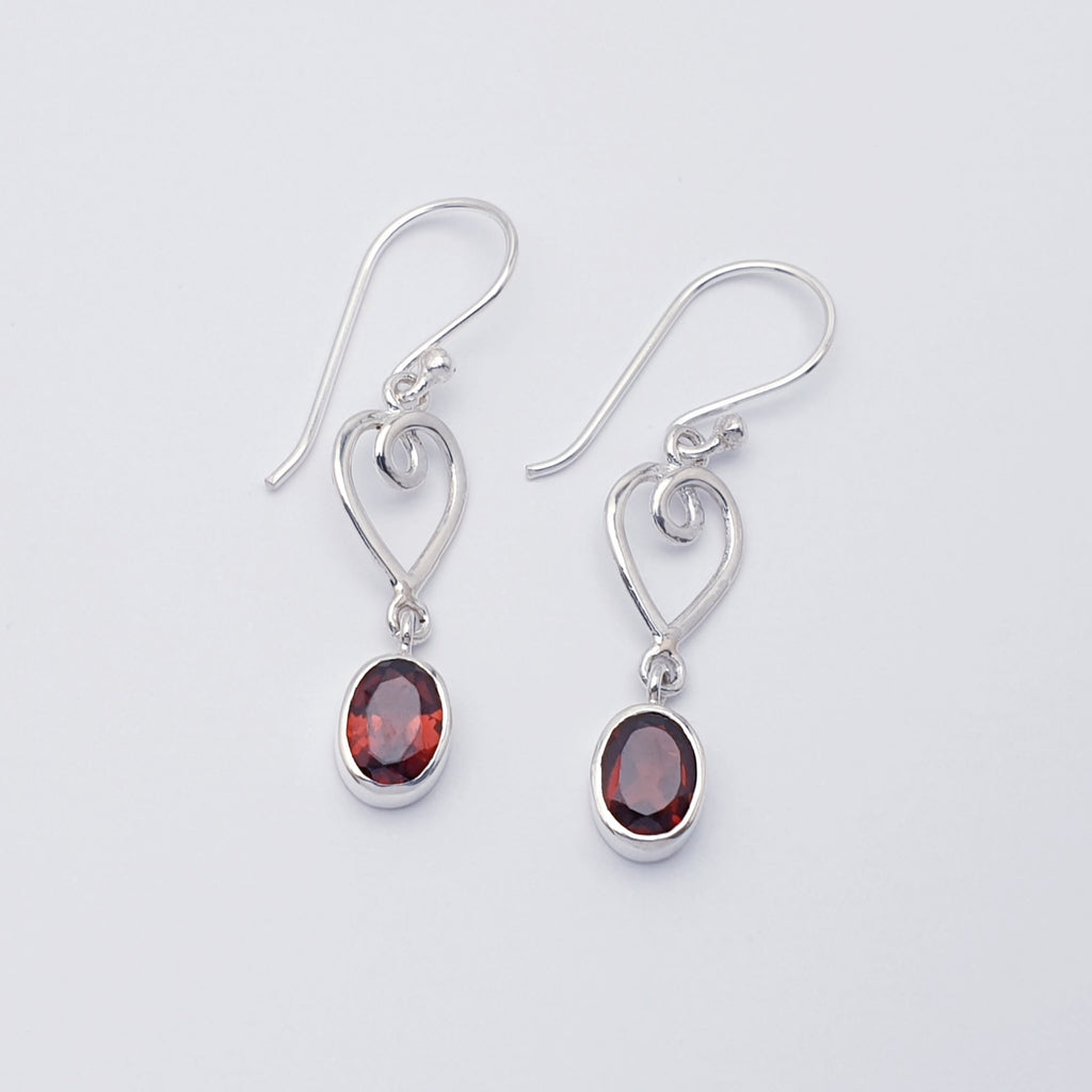 Garnet Sterling Silver Love Earrings