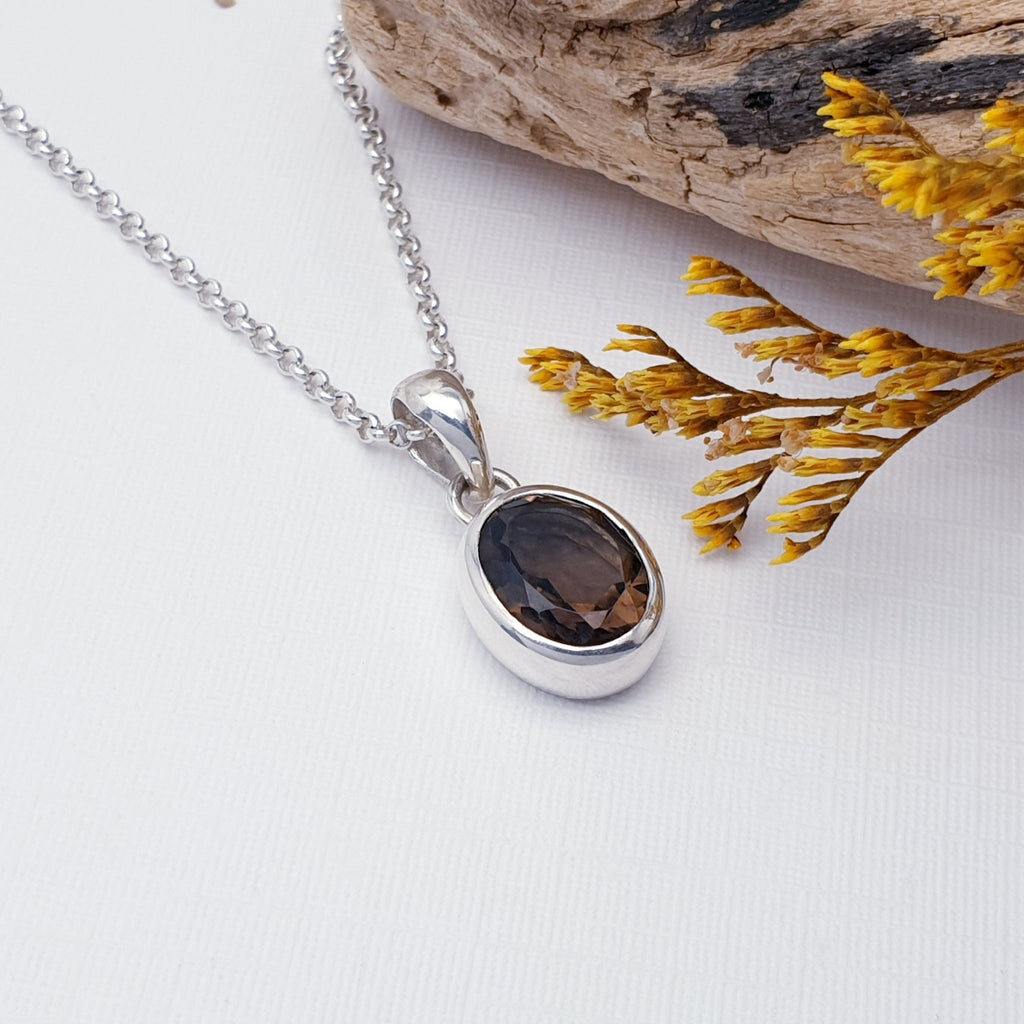 Smoky Quartz Sterling Silver Simple Oval Pendant