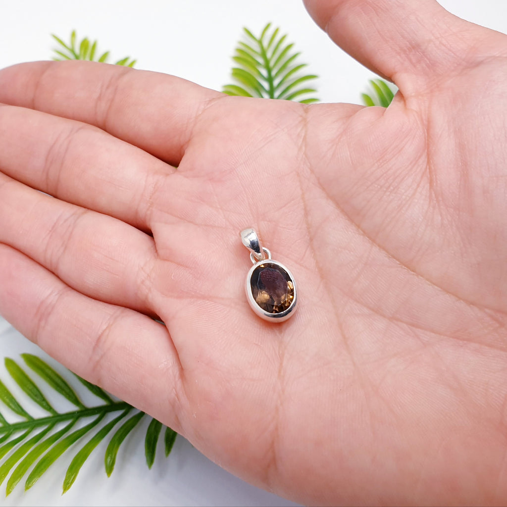 Smoky Quartz Sterling Silver Simple Oval Pendant