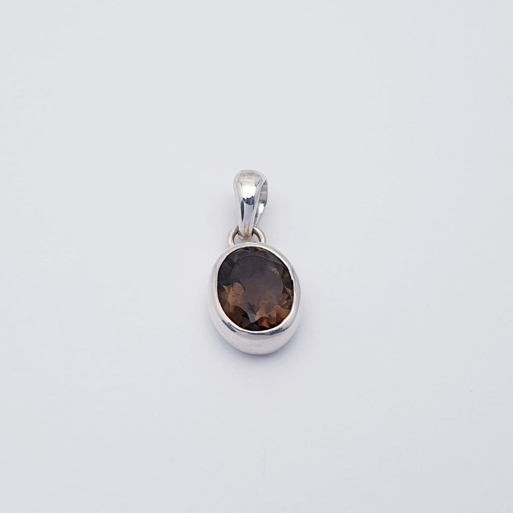 Smoky Quartz Sterling Silver Simple Oval Pendant
