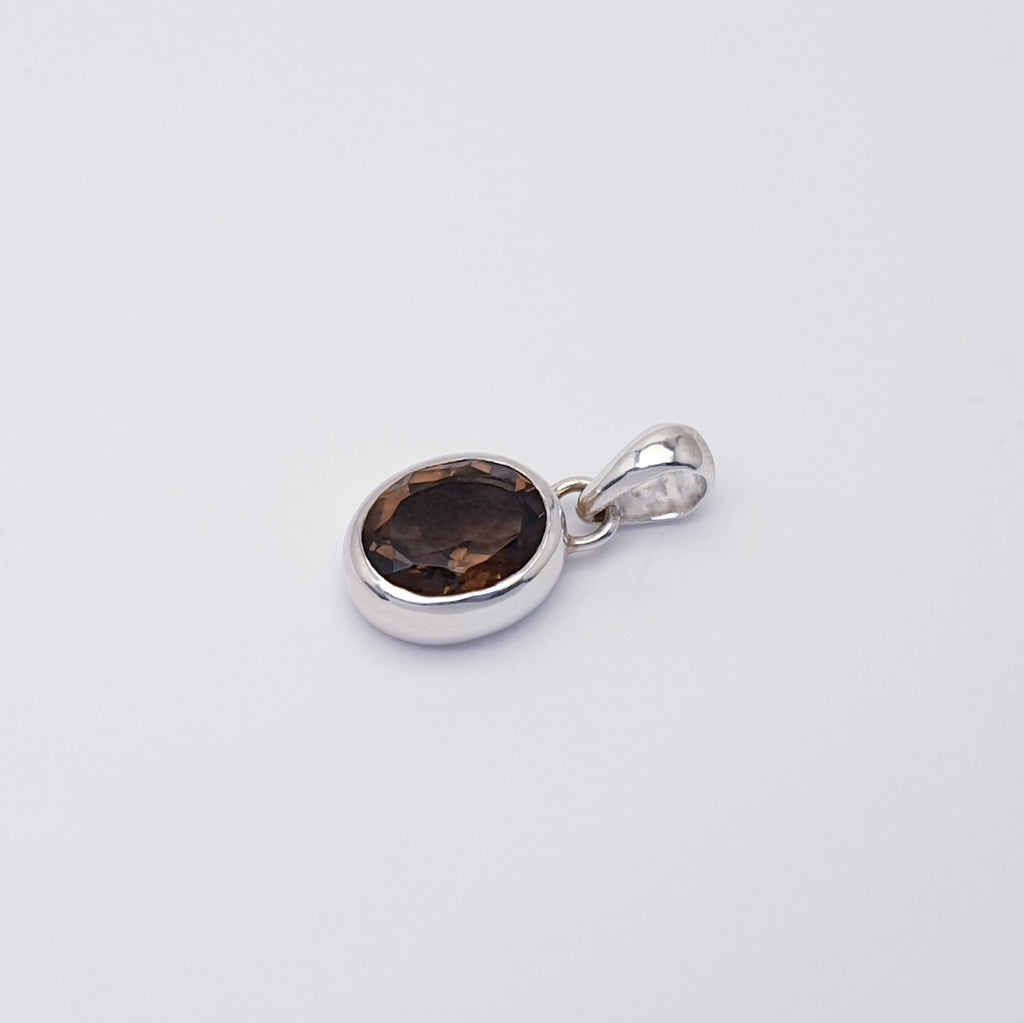 Smoky Quartz Sterling Silver Simple Oval Pendant