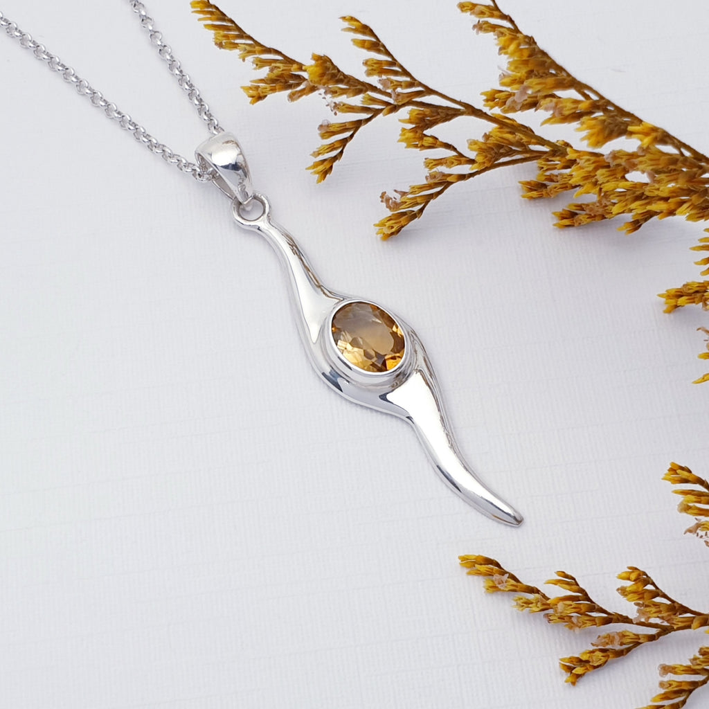 Citrine Sterling Silver Droplet Drop Pendant