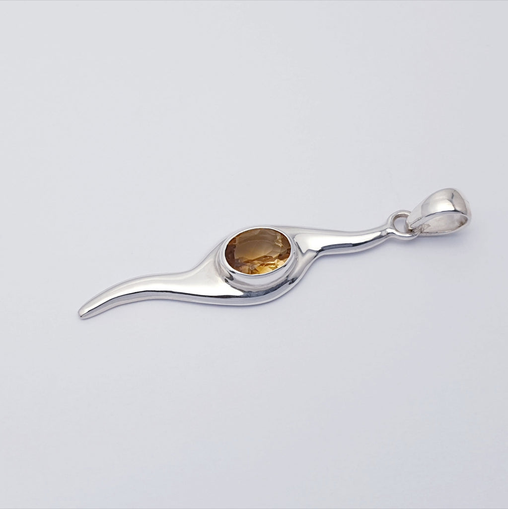 Citrine Sterling Silver Droplet Drop Pendant