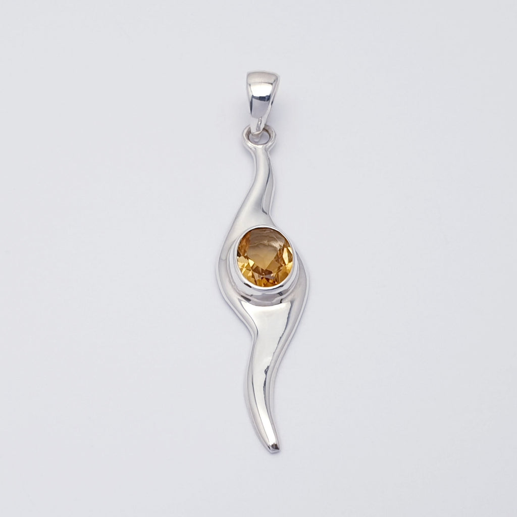 Citrine Sterling Silver Droplet Drop Pendant