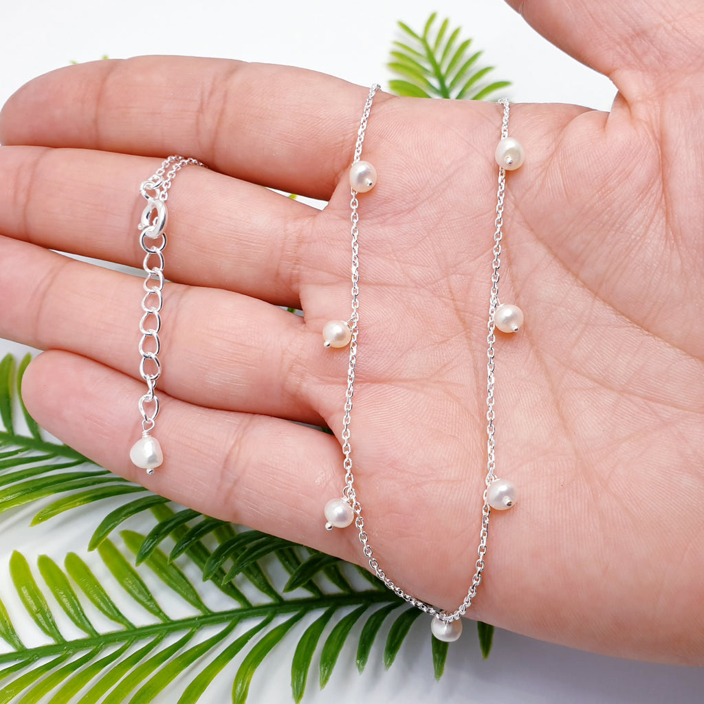Pearl Sterling Silver Droplet Necklace 16"-17"