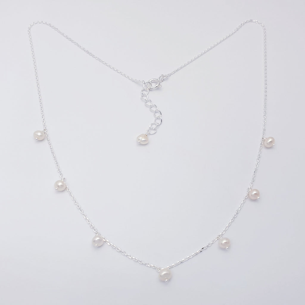Pearl Sterling Silver Droplet Necklace 16"-17"