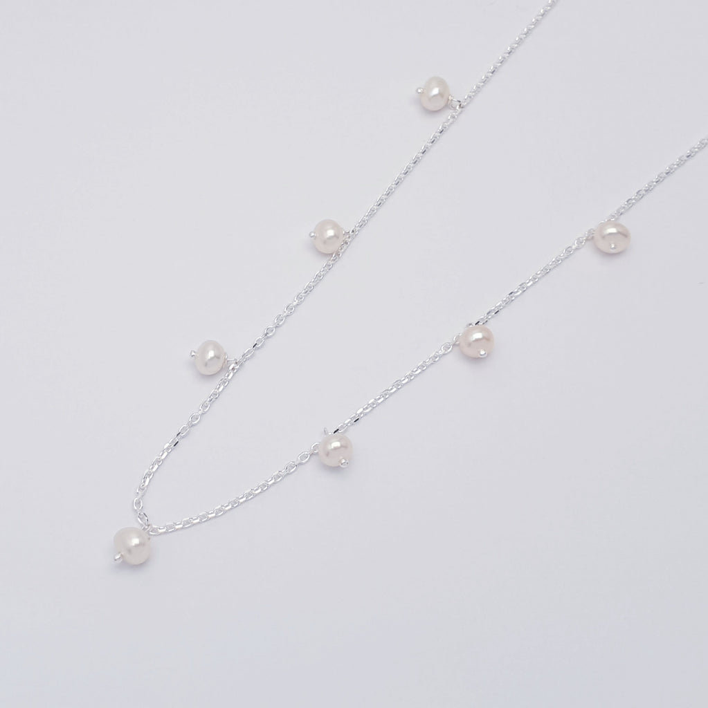 Pearl Sterling Silver Droplet Necklace 16"-17"