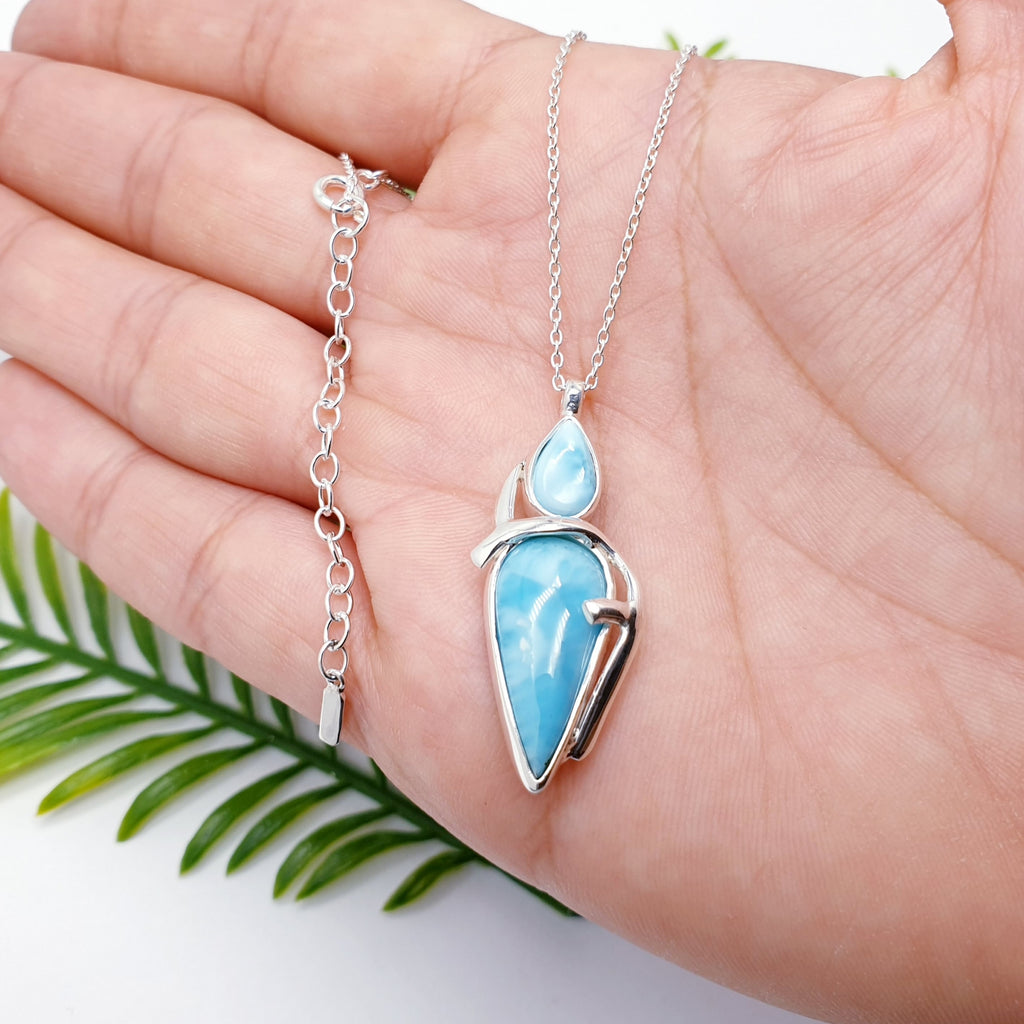 Larimar Sterling Silver Chandra Necklace - Adjustable 15"-17"