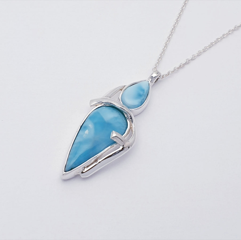 Larimar Sterling Silver Chandra Necklace - Adjustable 15"-17"