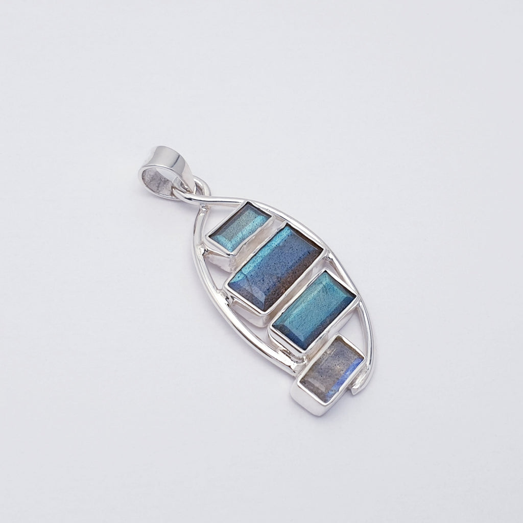 Labradorite Sterling Silver Rectangles Pendant
