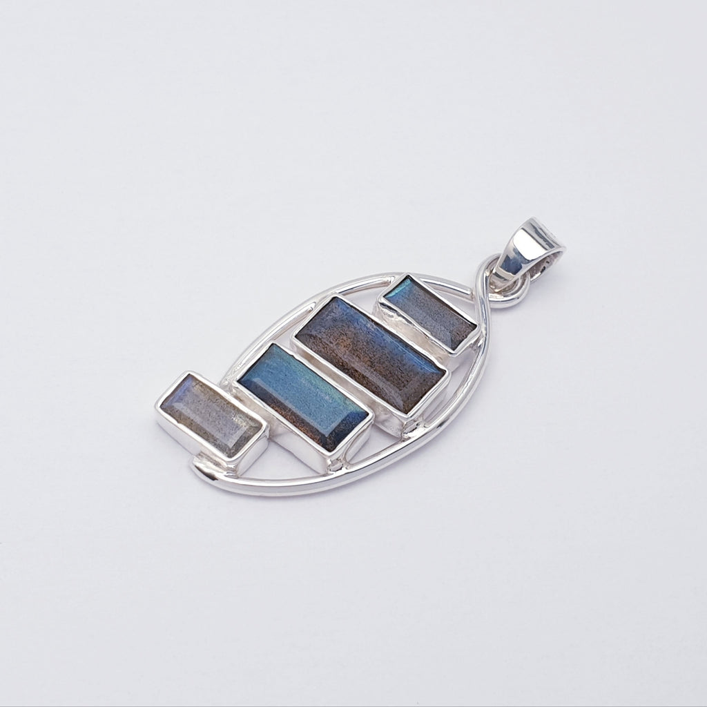 Labradorite Sterling Silver Rectangles Pendant