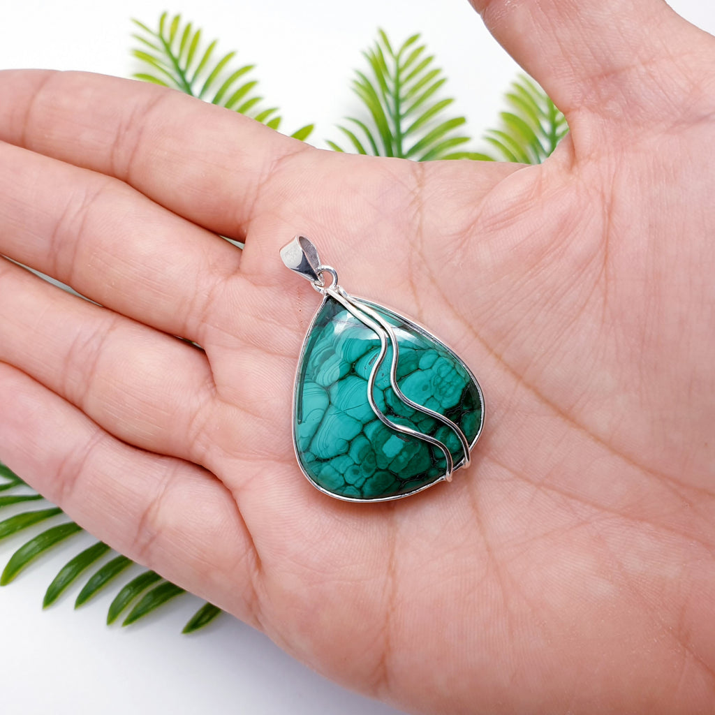 One-Off Malachite Sterling Silver Pan Pendant