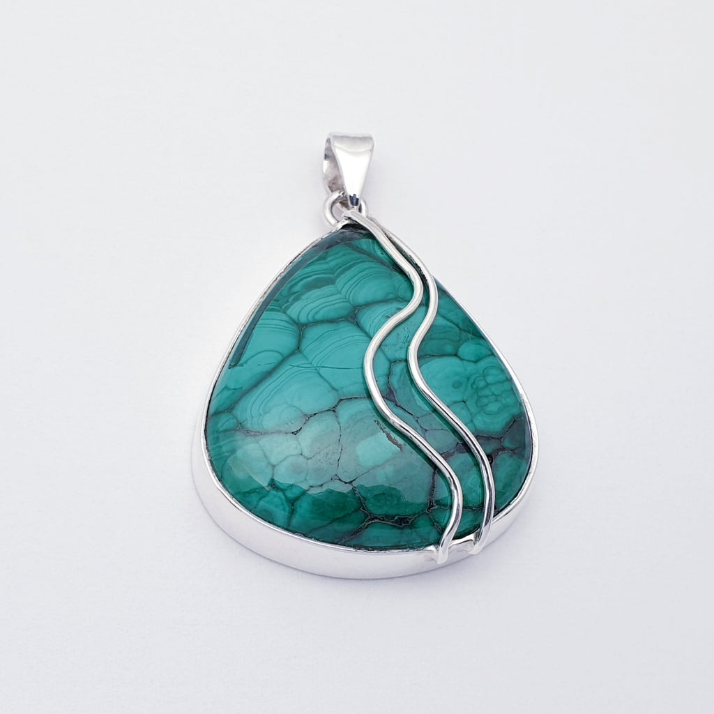 One-Off Malachite Sterling Silver Pan Pendant