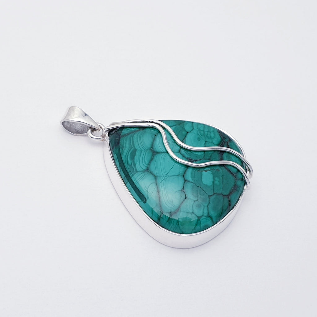 One-Off Malachite Sterling Silver Pan Pendant