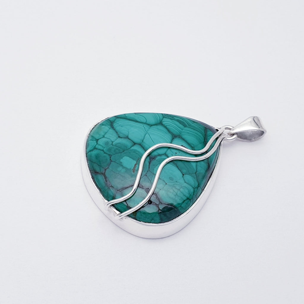 One-Off Malachite Sterling Silver Pan Pendant