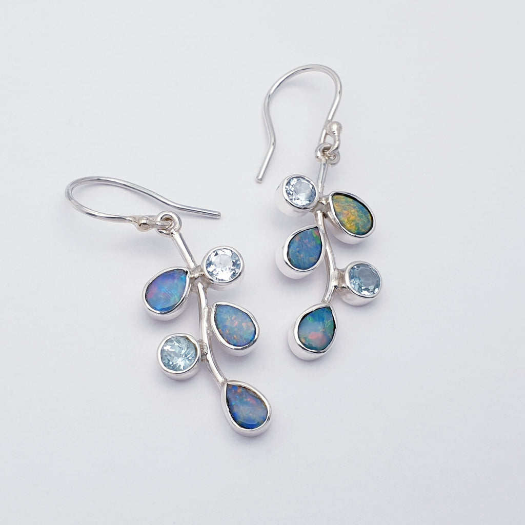 Opal and Blue Topaz Sterling Silver Summer Berry Earrings
