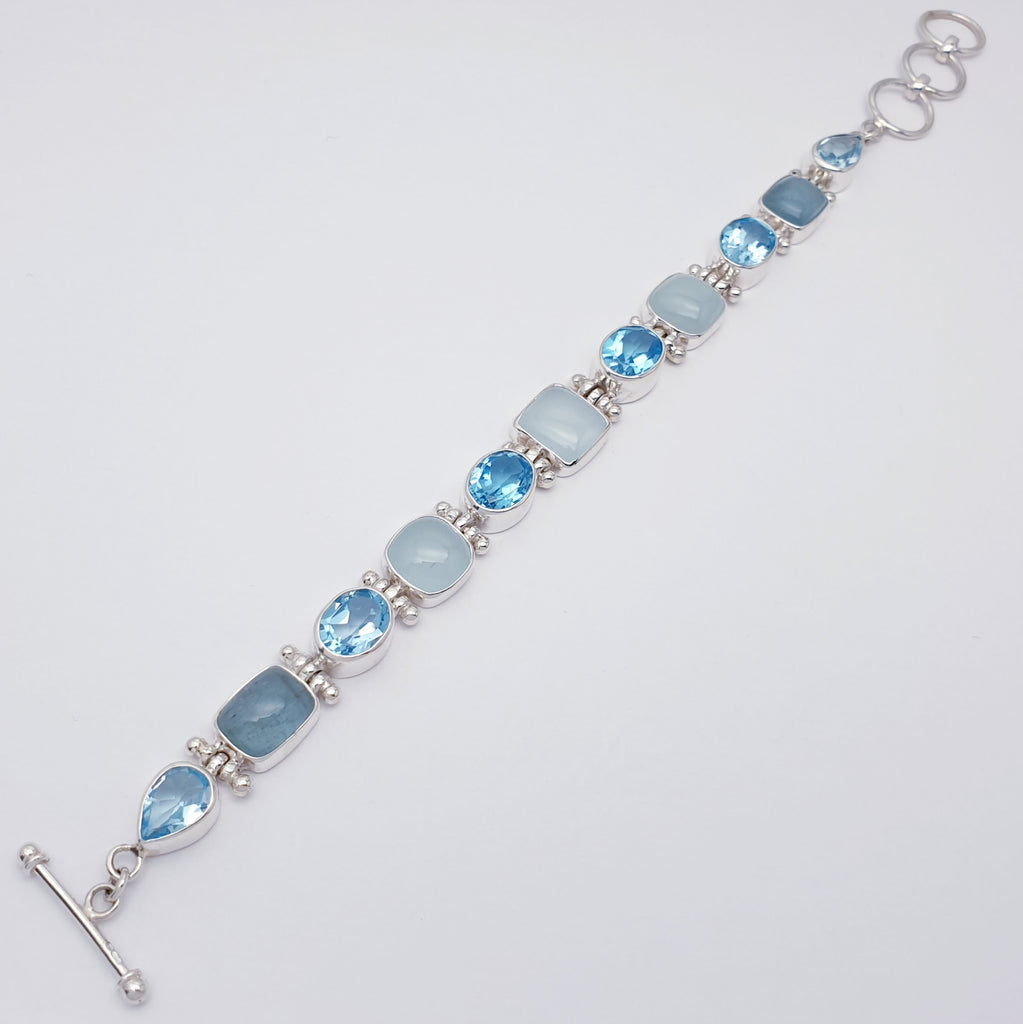 Aquamarine and Blue Topaz Sterling Amore Bracelet - Adjustable 7"-8.5"