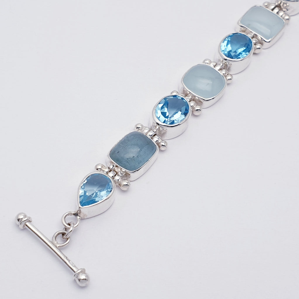 Aquamarine and Blue Topaz Sterling Amore Bracelet - Adjustable 7"-8.5"