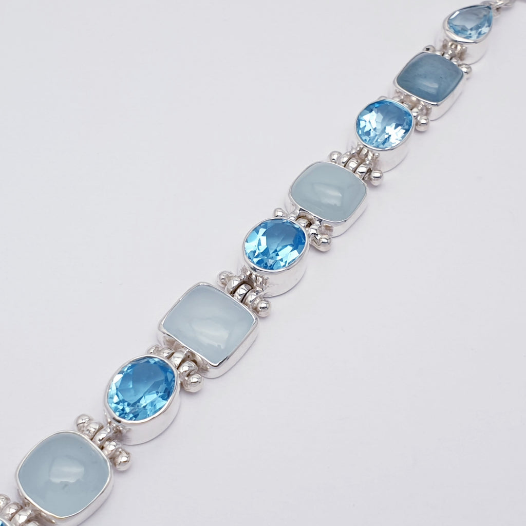 Aquamarine and Blue Topaz Sterling Amore Bracelet - Adjustable 7"-8.5"