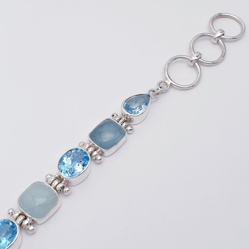 Aquamarine and Blue Topaz Sterling Amore Bracelet - Adjustable 7"-8.5"