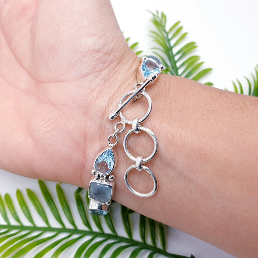 Aquamarine and Blue Topaz Sterling Amore Bracelet - Adjustable 7"-8.5"