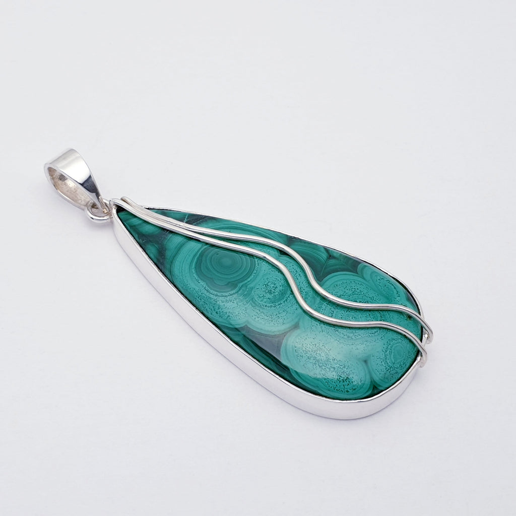 One-Off Malachite Sterling Silver Pan Pendant