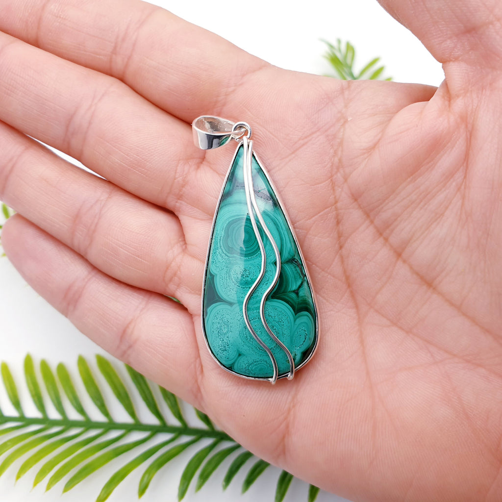 One-Off Malachite Sterling Silver Pan Pendant