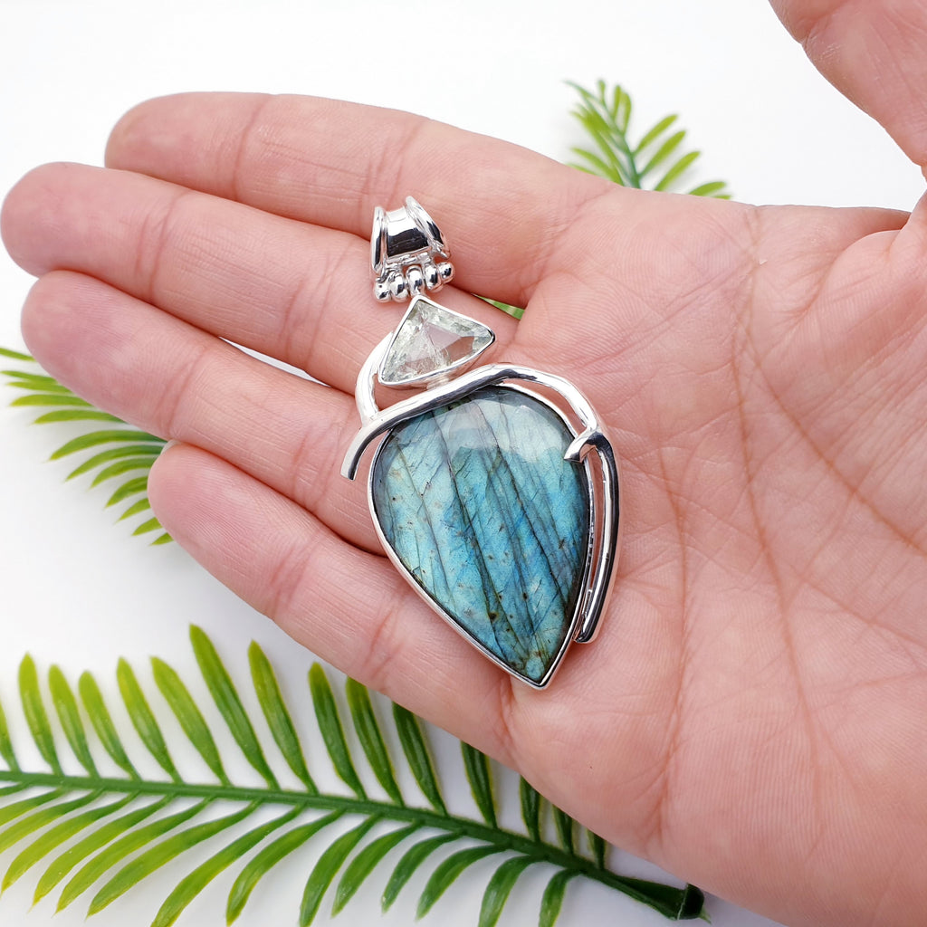 One-Off Labradorite & Aquamarine Sterling Silver Daphne Pendant