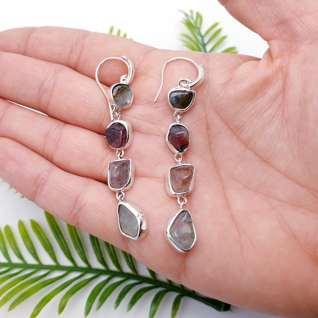 One-Off Mixed Tourmaline Sterling Silver Multistone Earrings